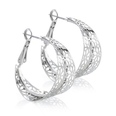 Designer silver cut out hoop earring